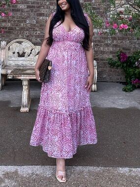 Sleeveless Pink Floral Maxi Dress with Smocked Waist